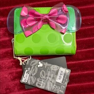 Loungefly Green Polka Dot Wallet with Pink Bow